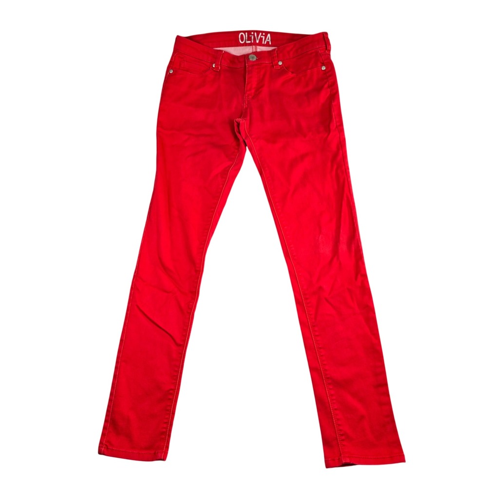 Y2K dELiA*s Olivia Skinny Jeans Womens 7 Red Low Rise Stretch Denim Pants Bold